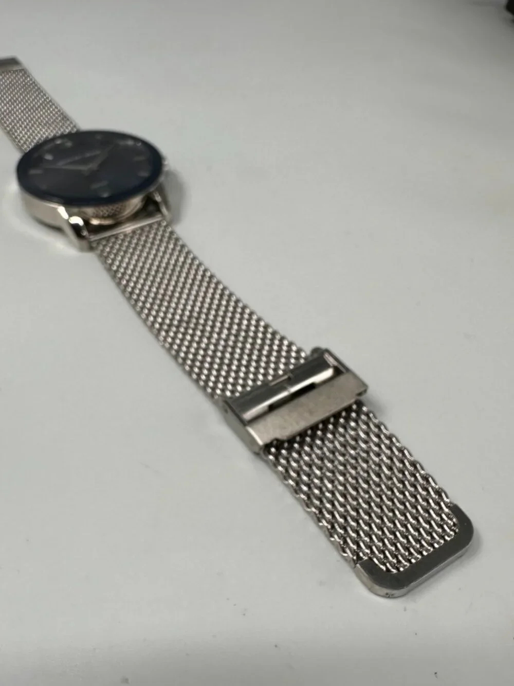 Geoffrey Beene Watch Men Silver Tone Blue Date Window Round New Battery